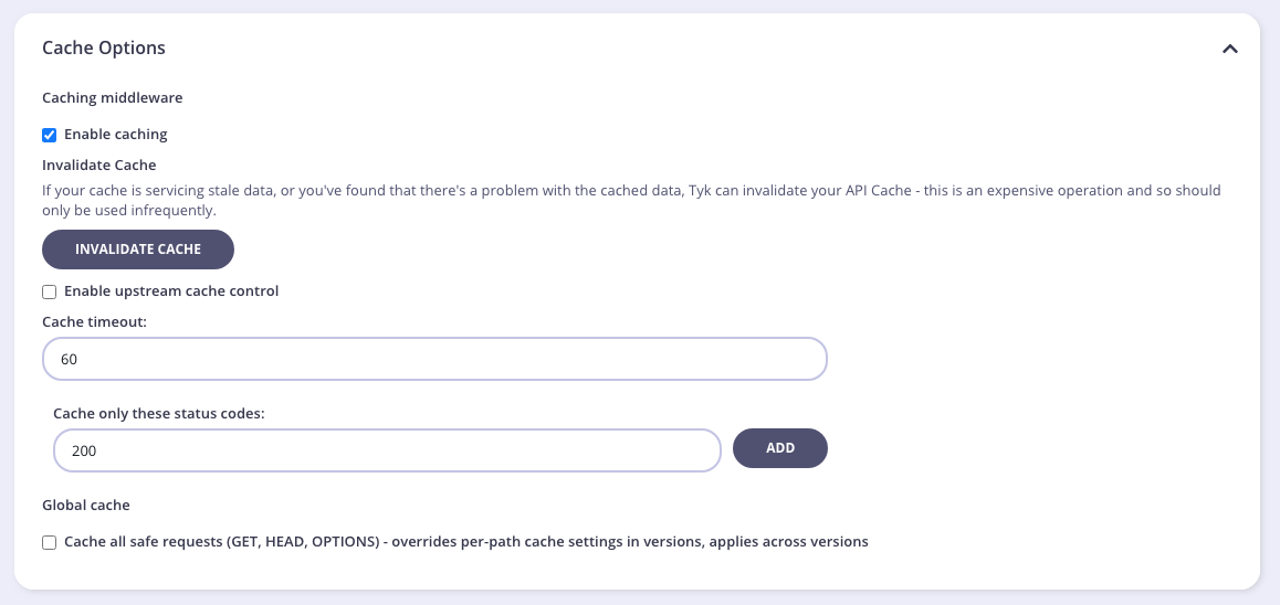 Cache settings