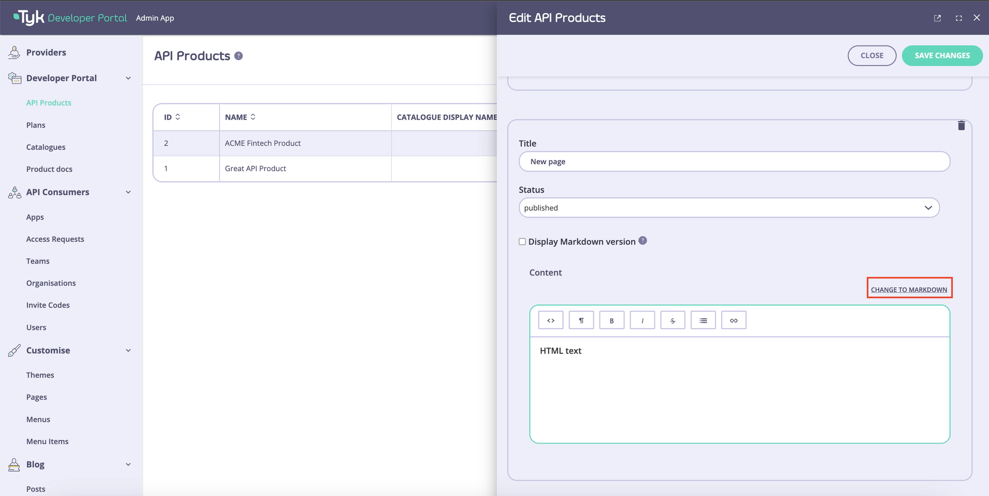 Toggle the Markdown editor