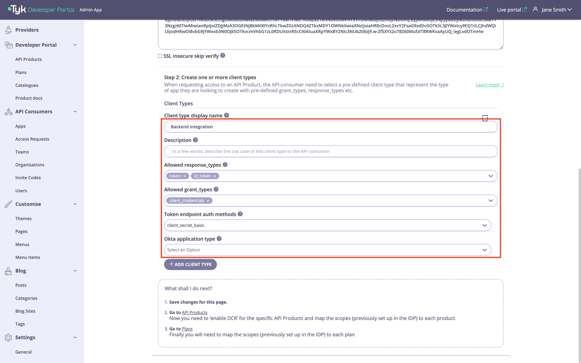 Configure a client type