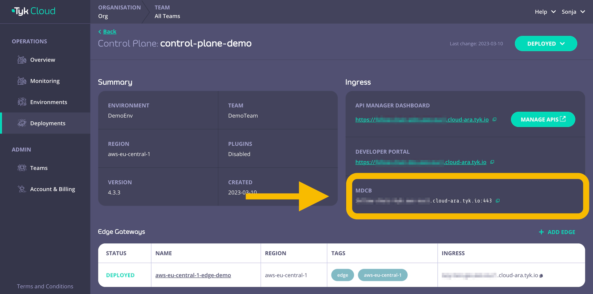 MDCB connection string for the gateways to connect to your control plane