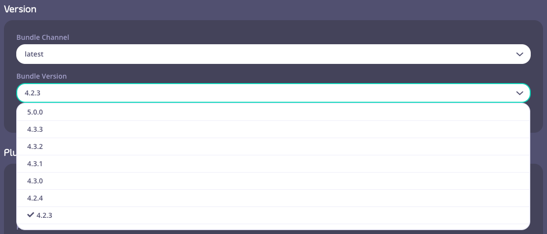 Bundle version drop-down