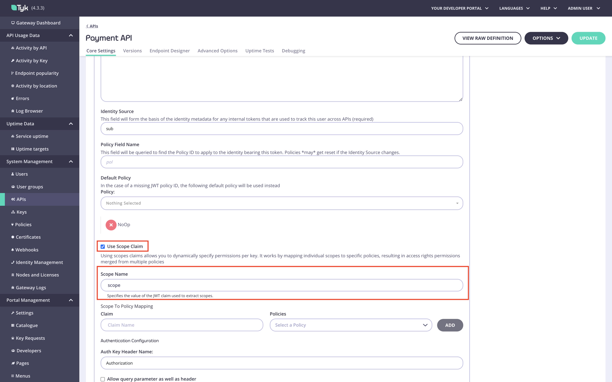 Enable scope to policy mapping