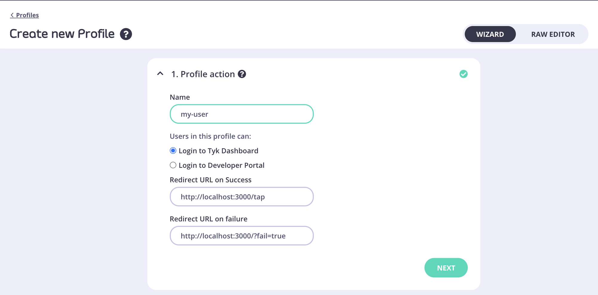 Identity Profile action settings