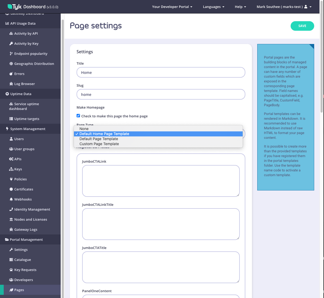 Portal Home page settings