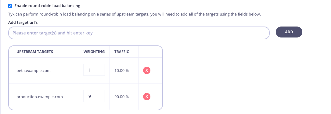 Dashboard load balancing configuration