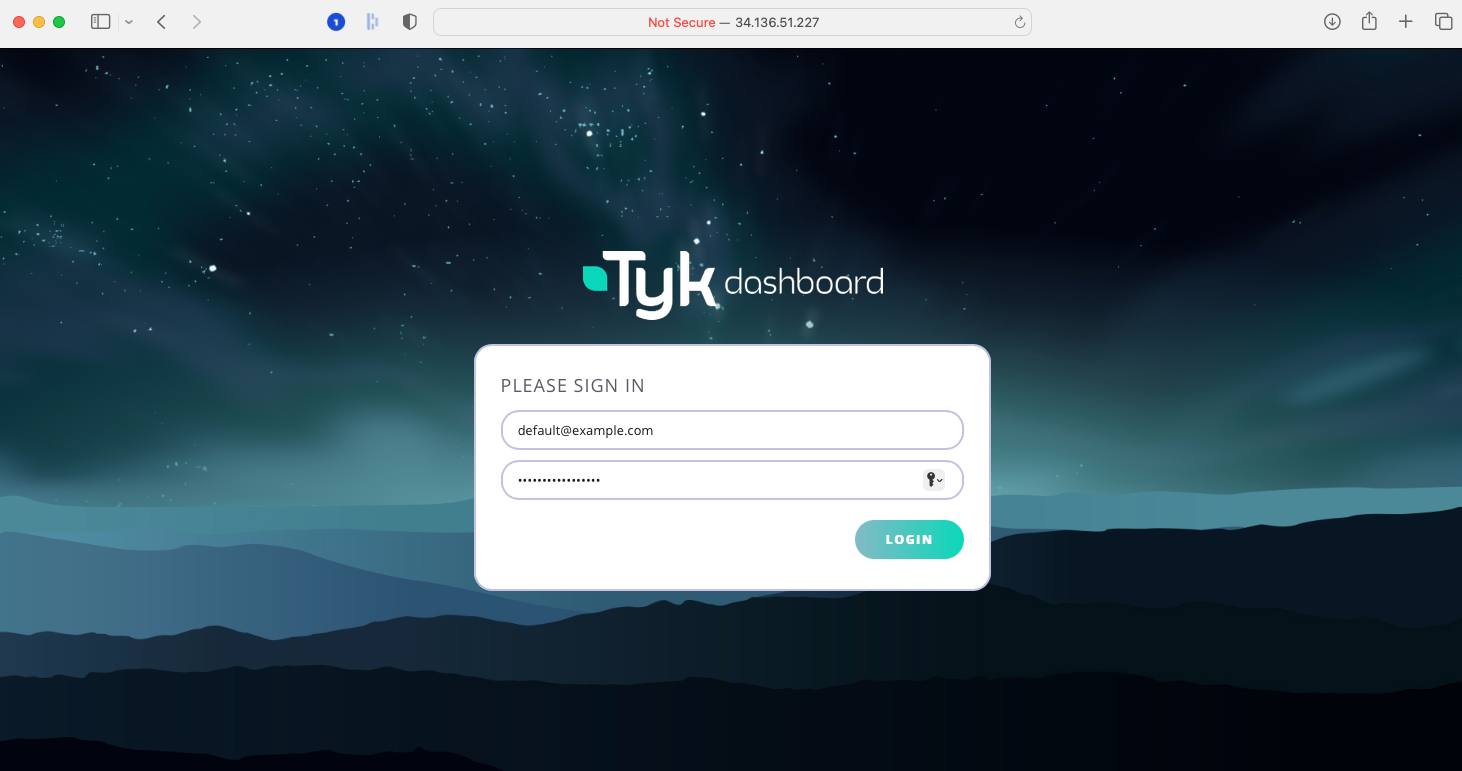 Tyk Dashboard login