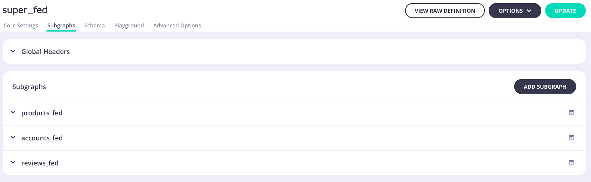 Global Header setup for a supergraph