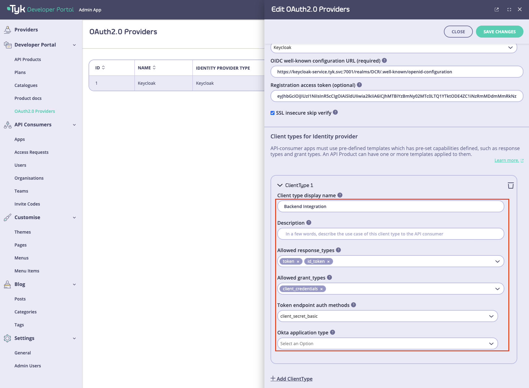 Configure a client type