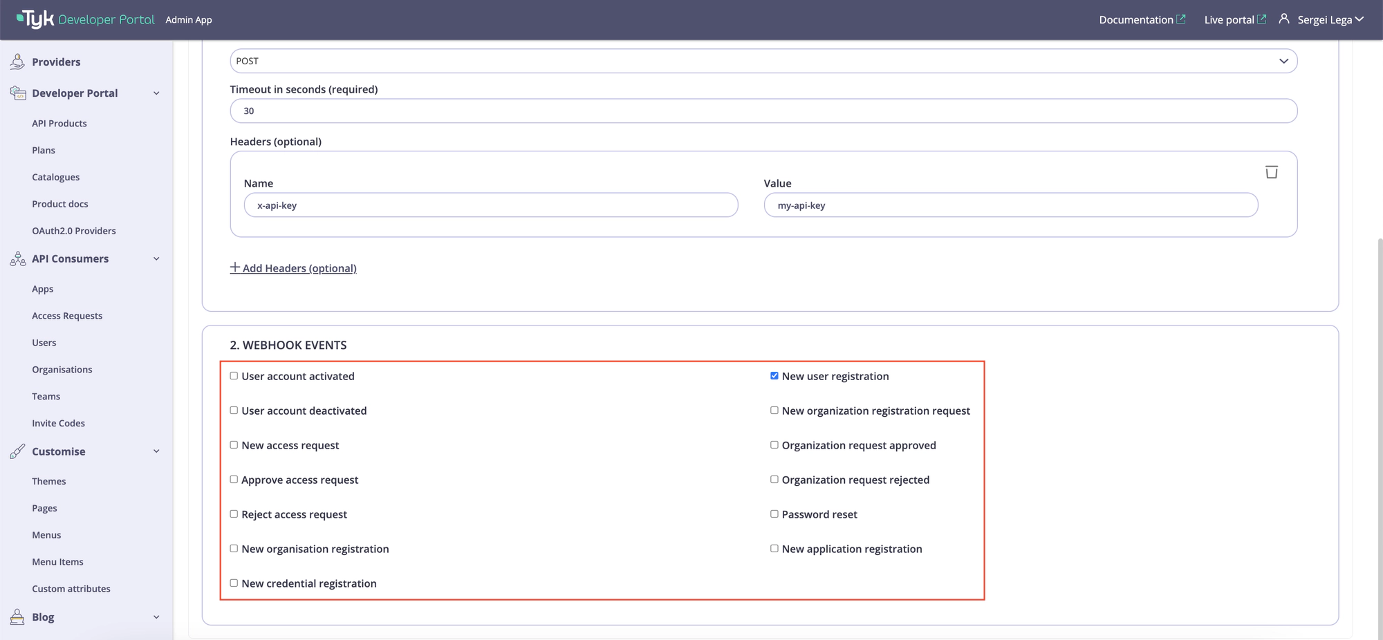 Select webhook events