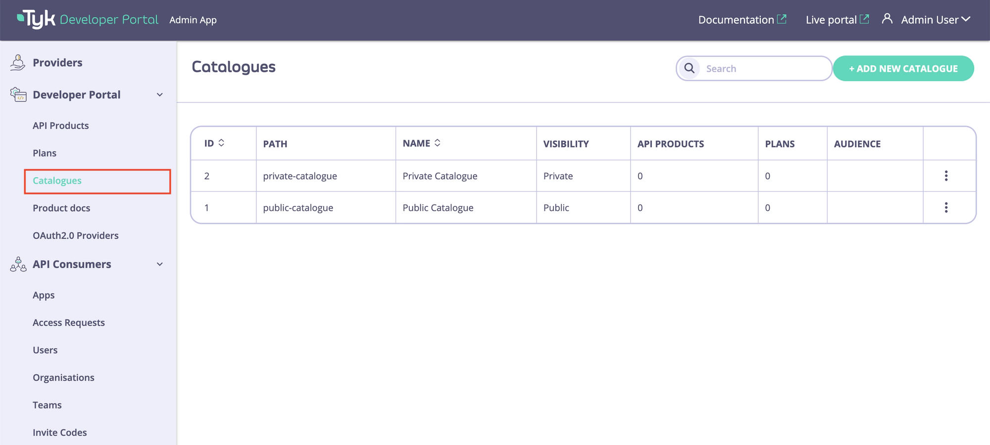 Navigate the to catalogues menu