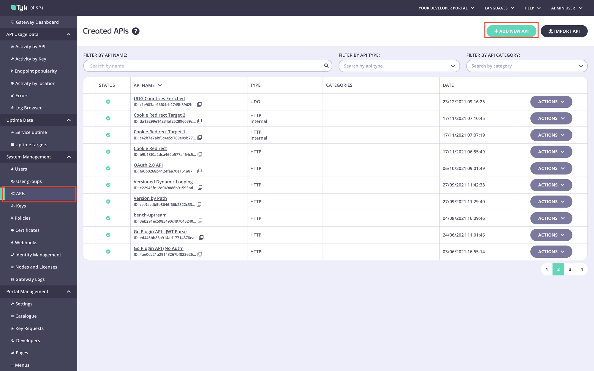 Navigate to the API menu in the Tyk Dashboard