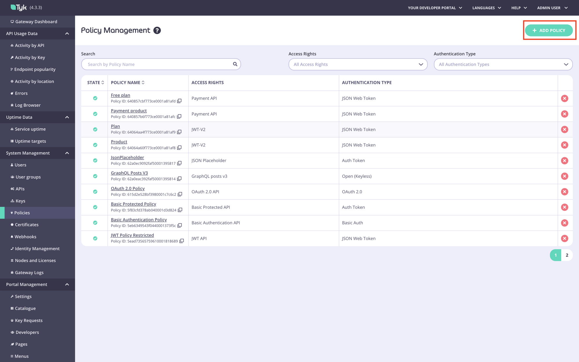 Navigate to the policies menu