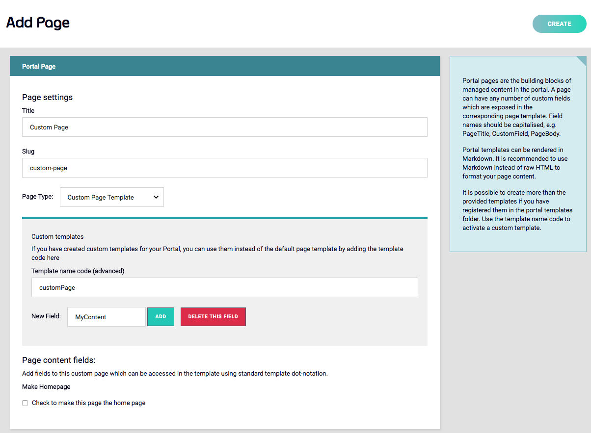 Custom templates section