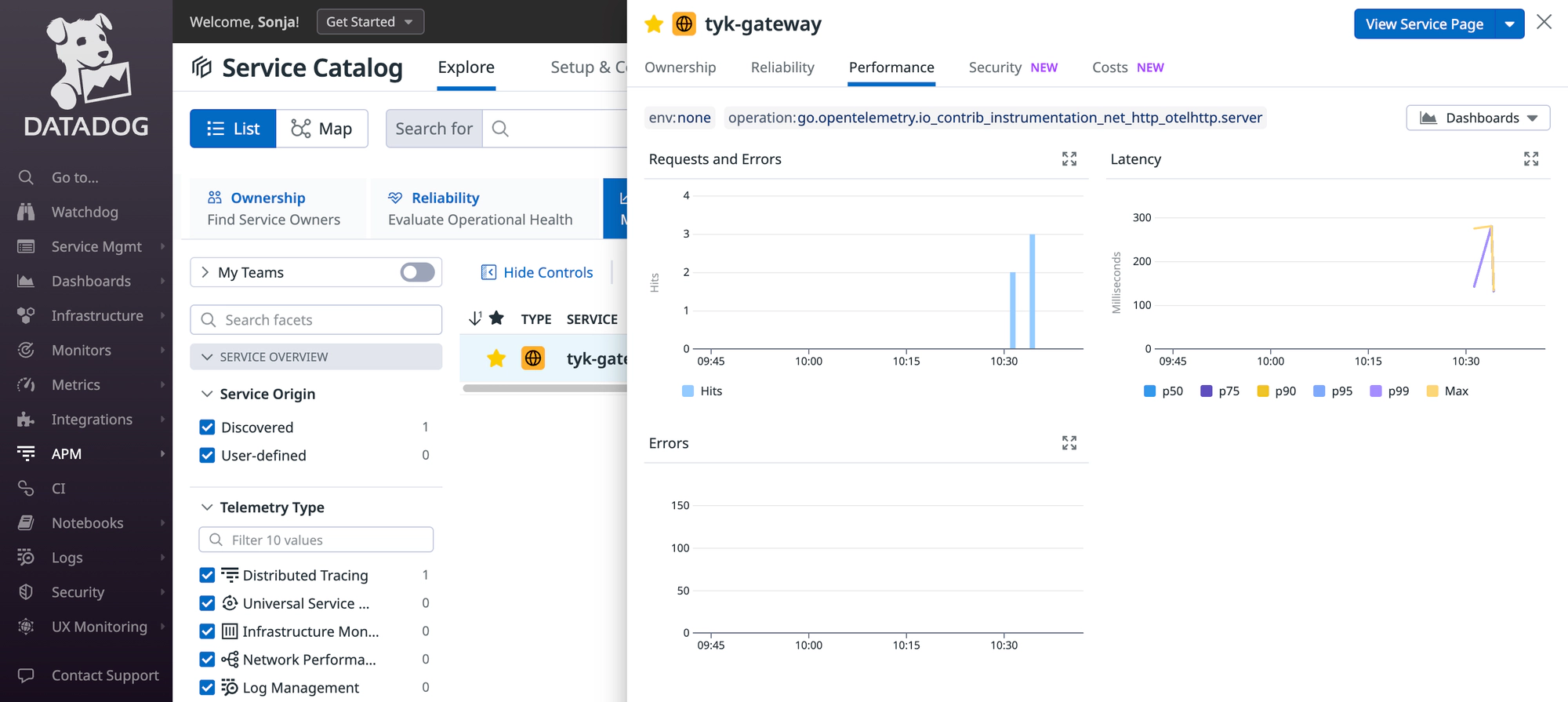 Tyk API Gateway service monitoring in Datadog