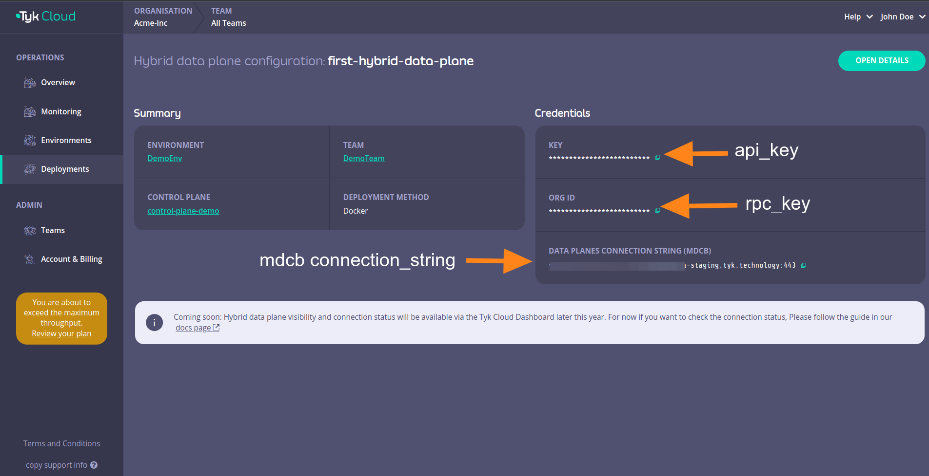 Save Tyk Cloud hybrid configuration masked details