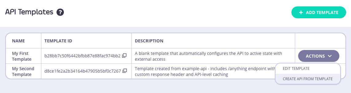 Select Create API from template