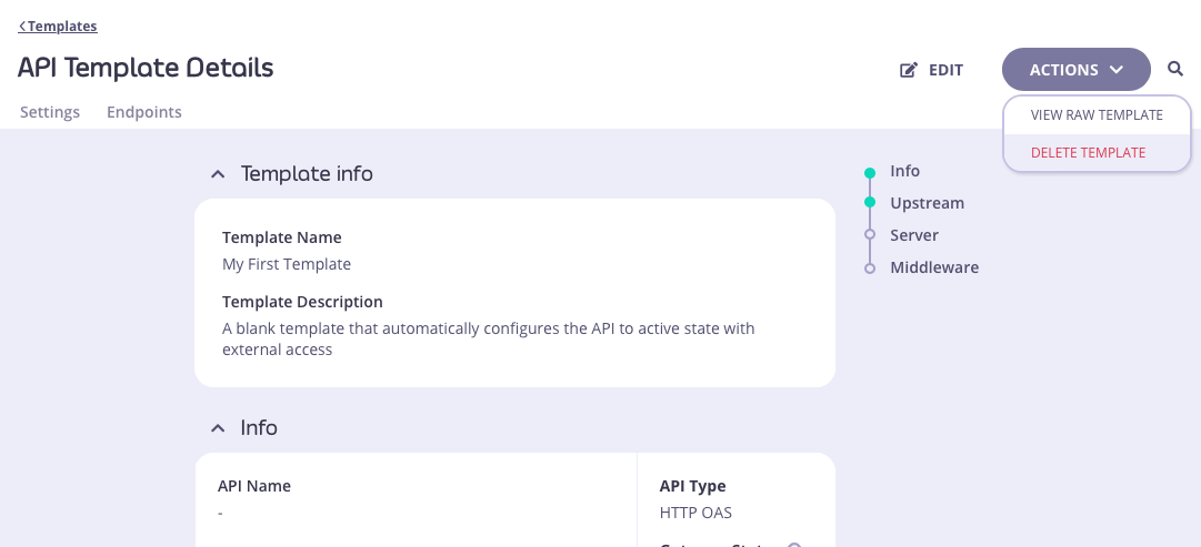 Deleting the API template
