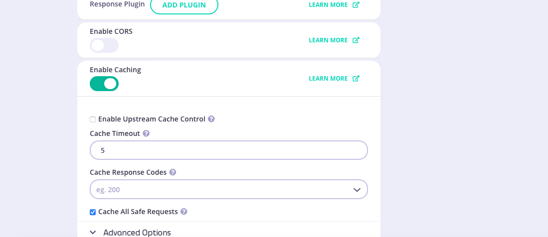 Cache settings inherited from base API