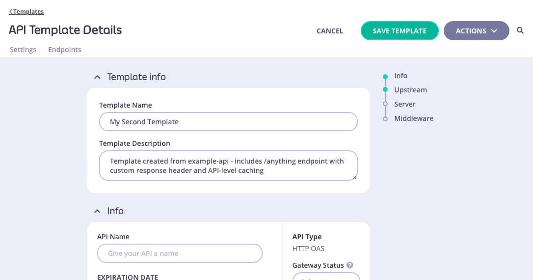 Modifying the API template