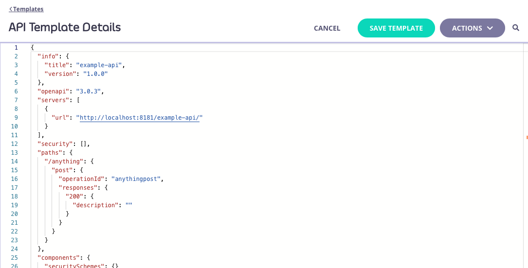 Modifying the API template JSON