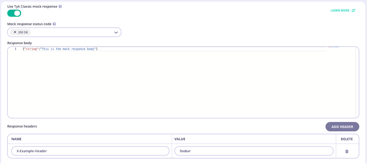 Configuring the mock response