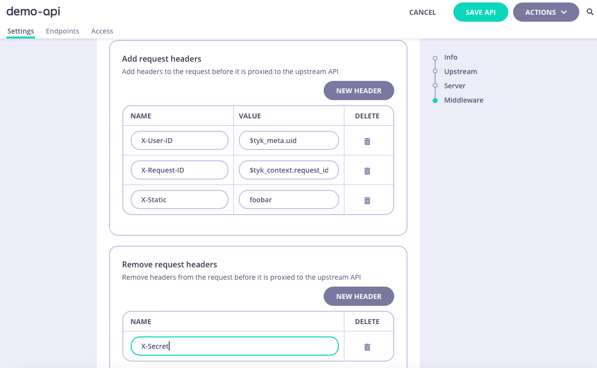 Configuring the API-level Request Header Transform in Tyk OAS API Designer