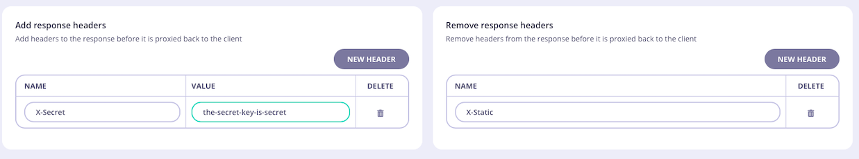 Configuring the Response Header Transform