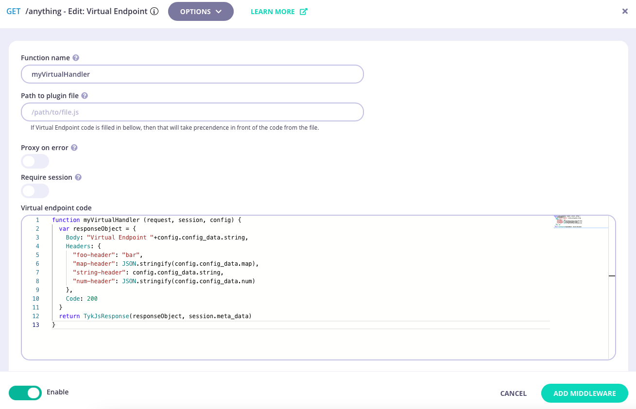 Configuring the Virtual Endpoint middleware