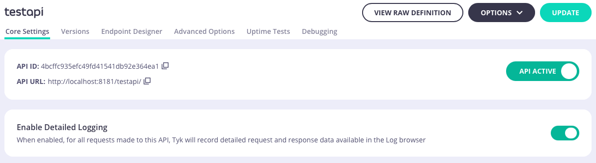 Enabling detailed activity logs for a Tyk Classic API