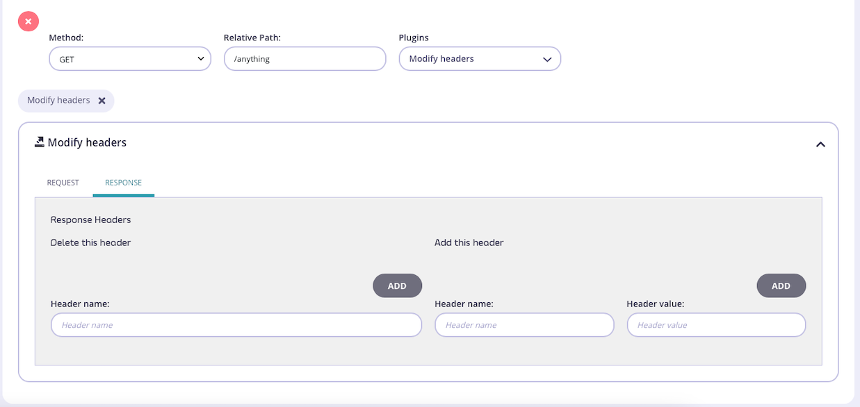 Selecting the response header transform