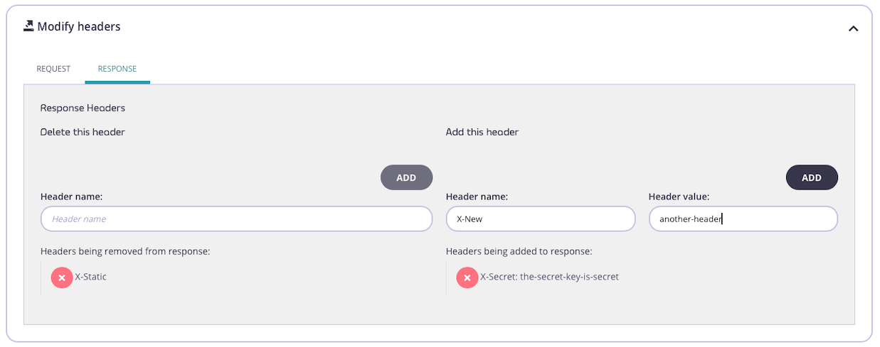 Configuring the response header transform