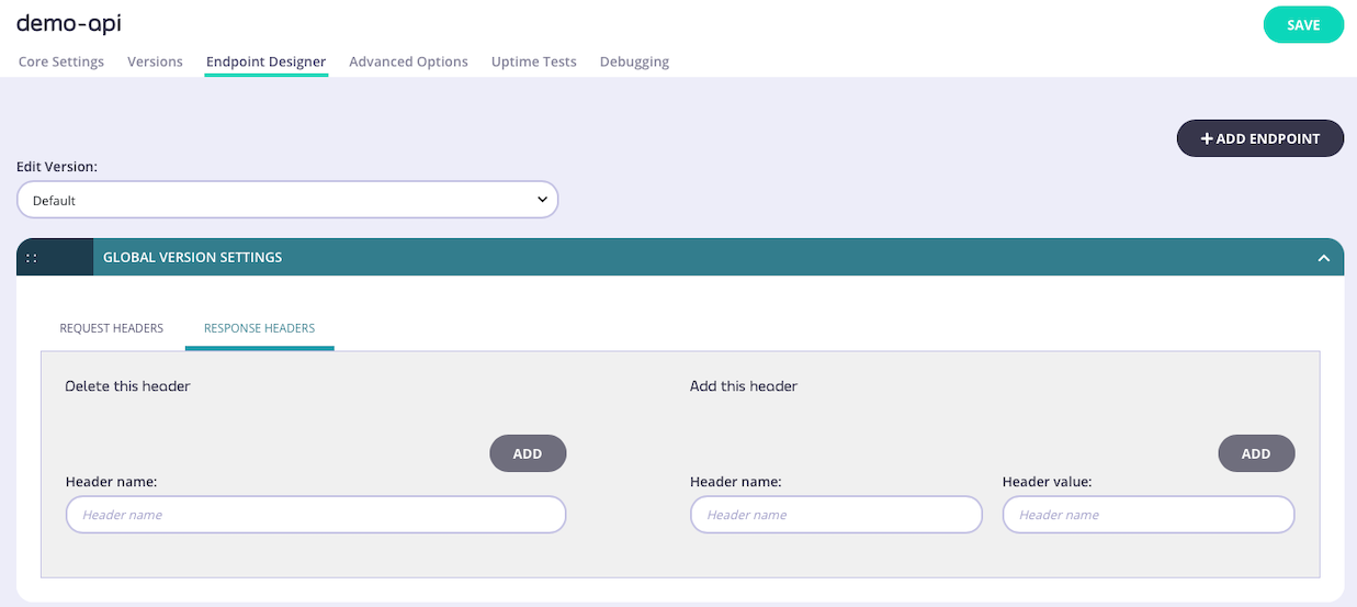 Configuring the API-level response header transform