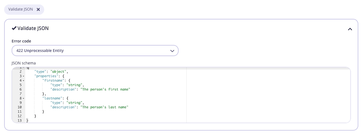 Adding schema to the Validate JSON middleware