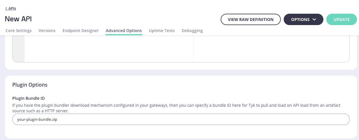 Tyk Classic Plugin Options section