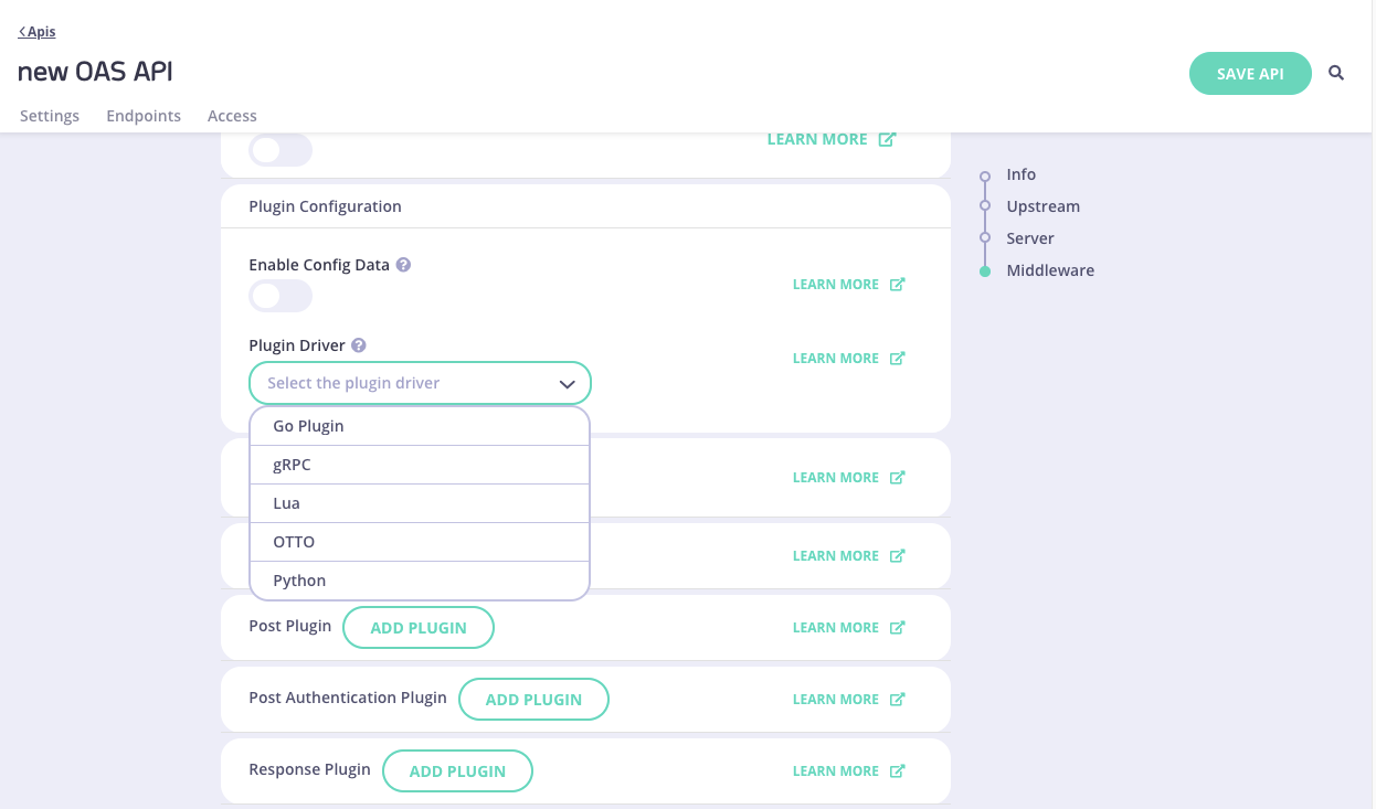 OAS API Plugins Driver Config