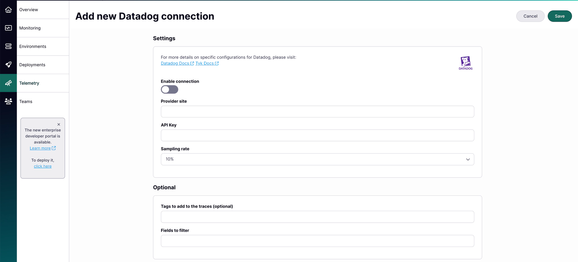 Tyk Cloud Telemetry Datadog