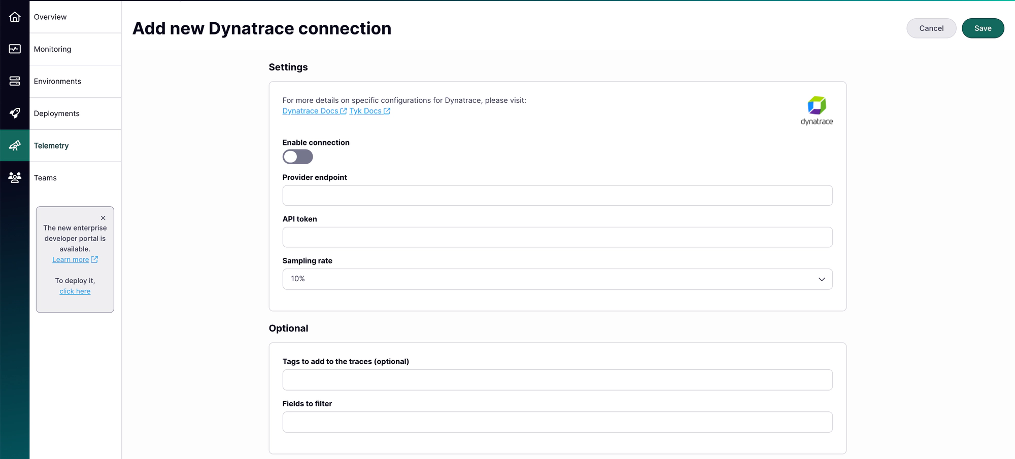 Tyk Cloud Telemetry Dynatrace