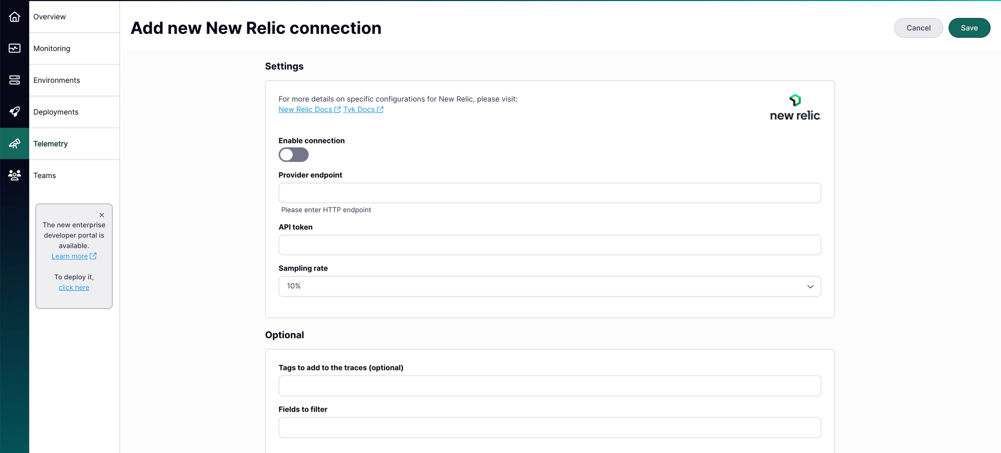 Tyk Cloud Telemetry NewRelic