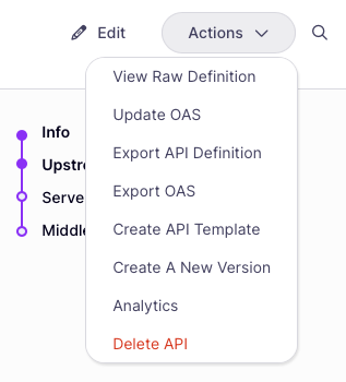 Creating a new version of a Tyk OAS API from the Actions menu