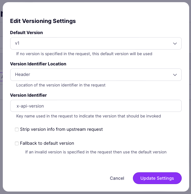 Configure the versioning settings for your API