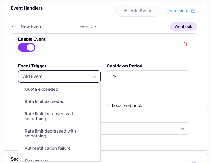 Choose the event that will trigger the webhook