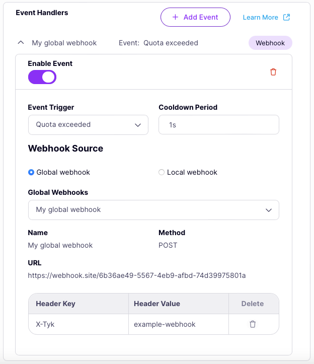 A fully configured global webhook