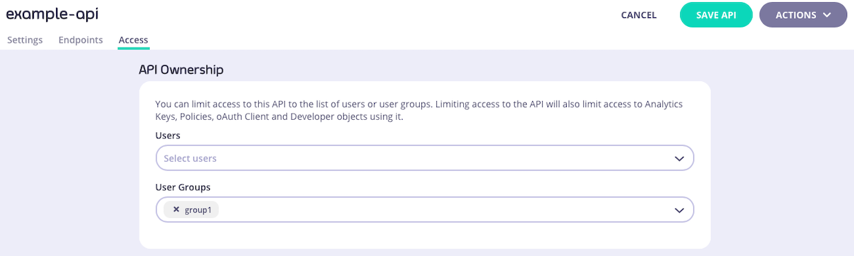 API ownership section for Tyk OAS APIs