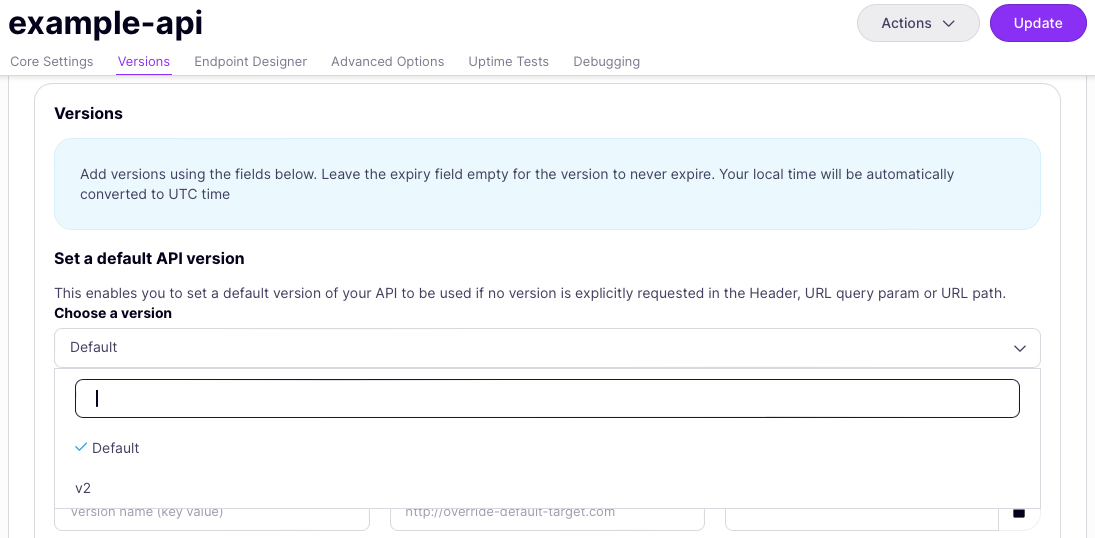 Choosing the default version for your API