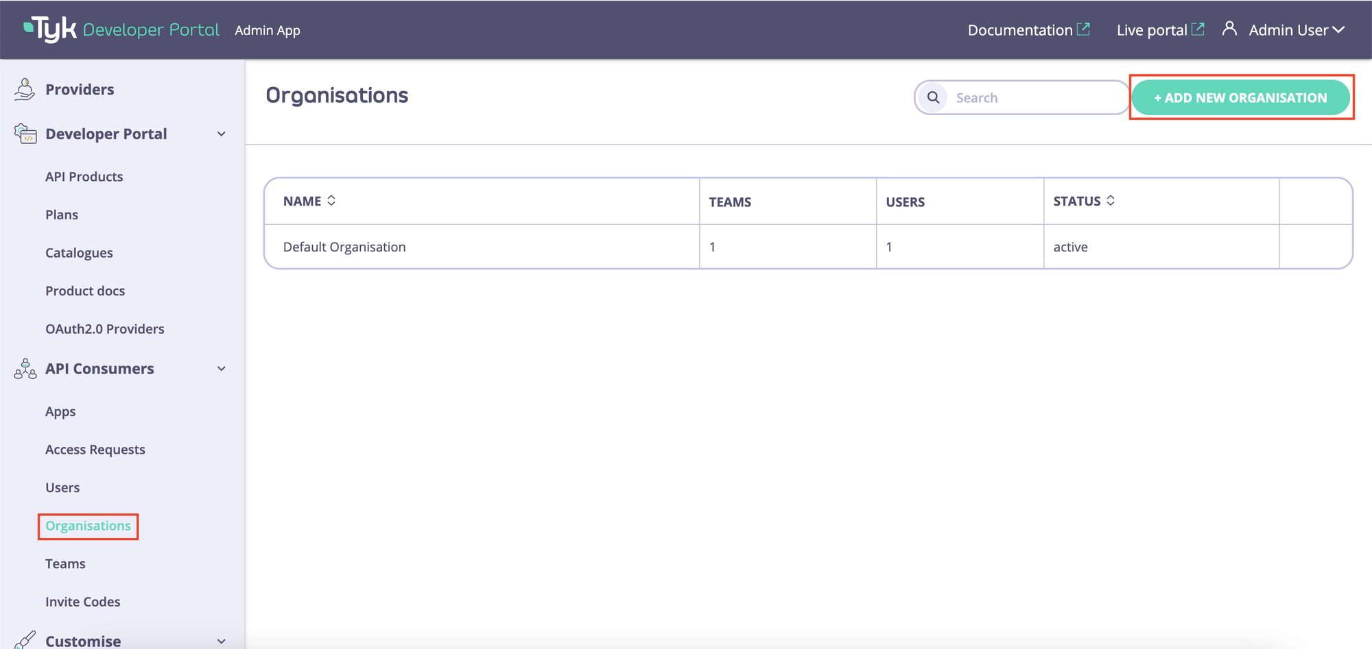 Navigate to the Organizations menu