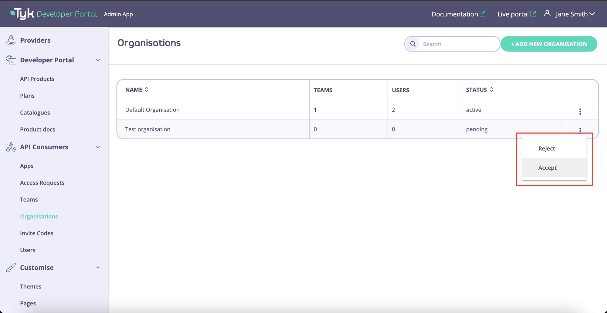 New organization registration request view