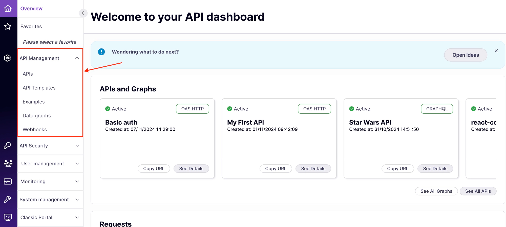 API Management Side Bar