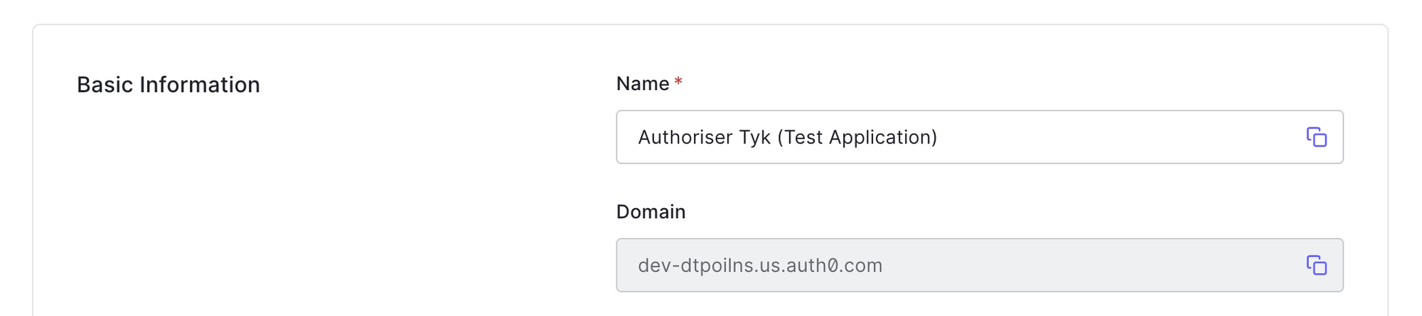 Auth0 Application Basic Information