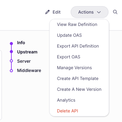 New menu option to manage versions