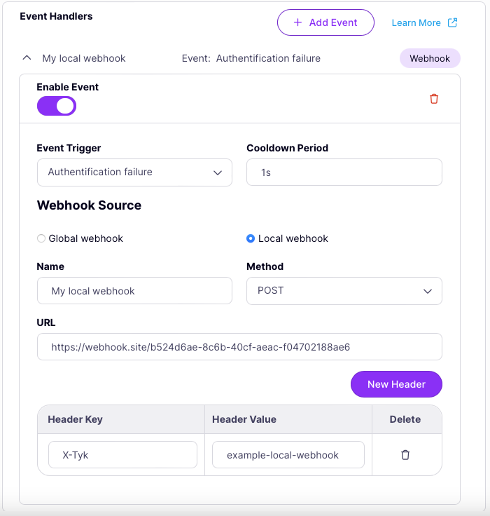 A fully configured global webhook